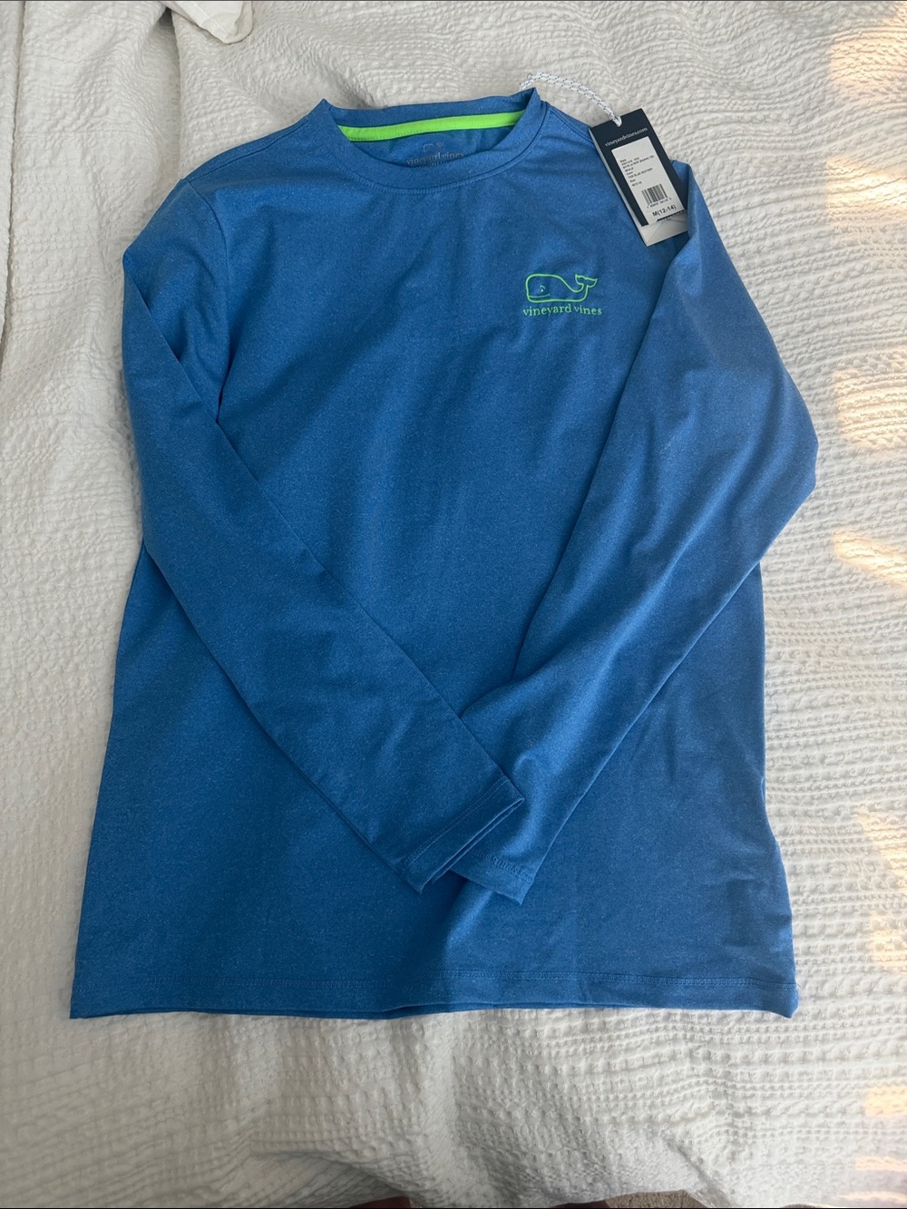 Vineyard Vines Blue Long-Sleeve Tee with Lime Whale Logo